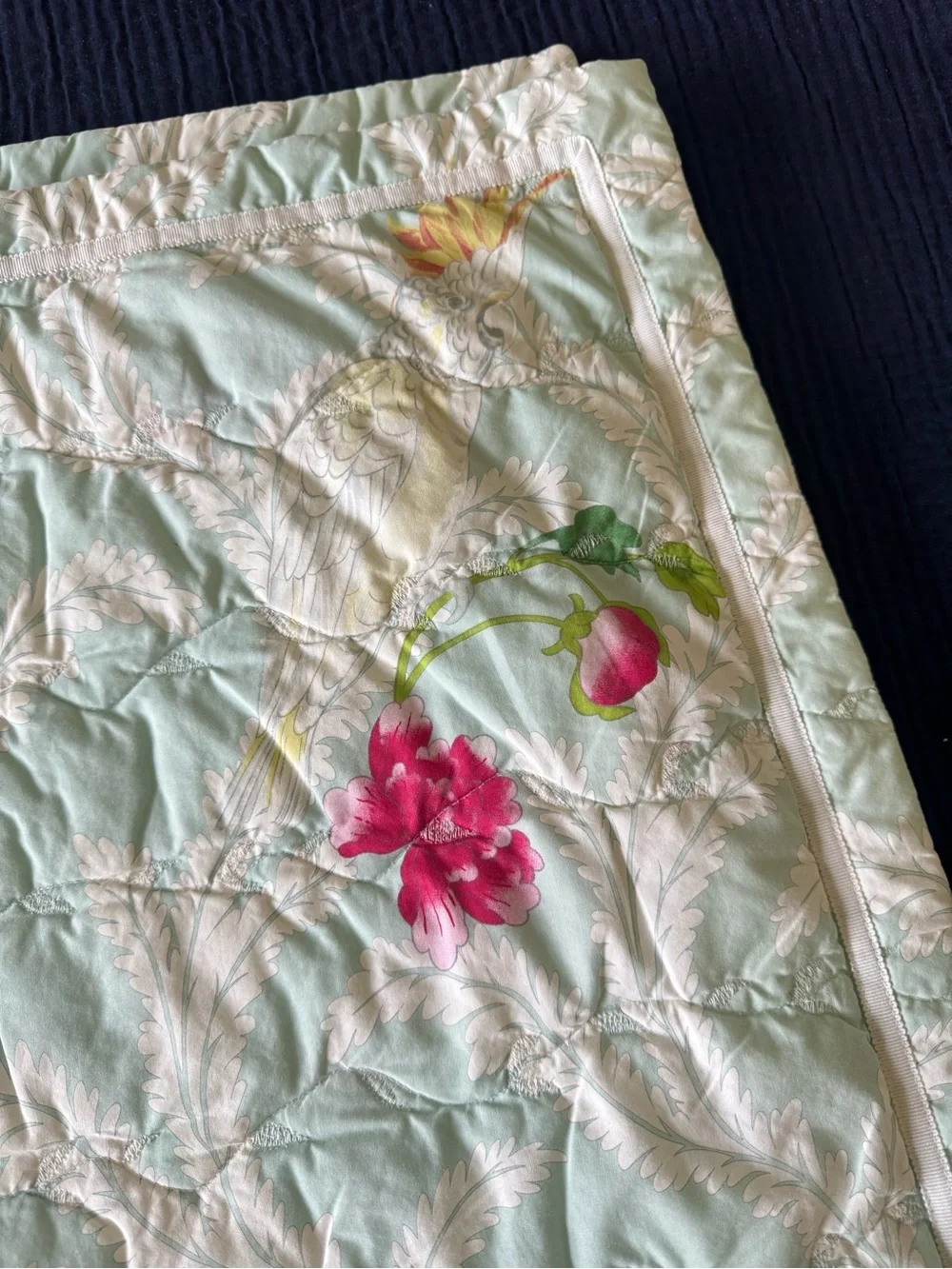 Yves Delorme Set Quilted Floral Parrot Pillow Sham Euro Boudoir French Cottage